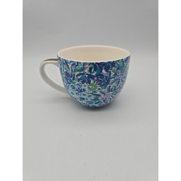 Lilly Pulitzer Blue Floral Logo inside Gold Handle Coffee Tea Coco Mug 14 oz - Picture 4 of 10